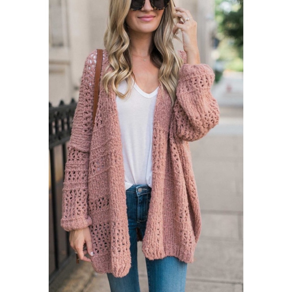 Free People Saturday Morning Rose Pink Chunky Oversized Knit Cardigan Size XS/S